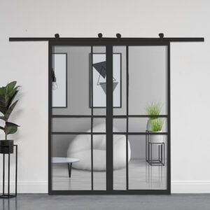 Dubbele stalen schuifdeur Luxury (HELDER GLAS) + systeem