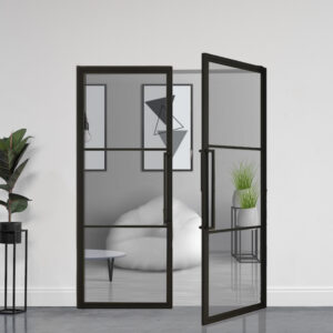 Dubbele stalen taatsdeuren 3 vlaks (ROOKGLAS) 211,5 x 83 cm