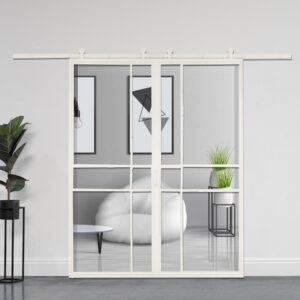 Dubbele stalen schuifdeur Luxury wit (HELDERGLAS) + systeem