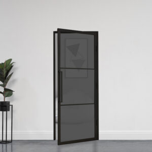 Stalen deur (ZWART GLAS) 211,5 x 83 + kozijn